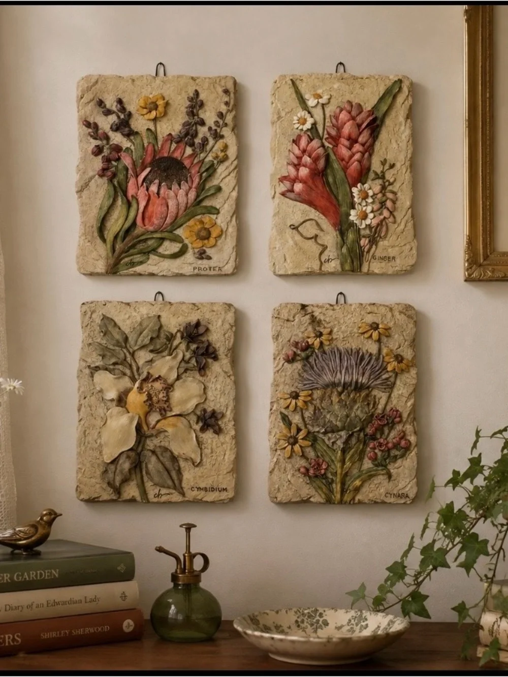 Vintage Cheri Blum Botanical Resin Wall Hanging Plaques 4.5 x 6.25